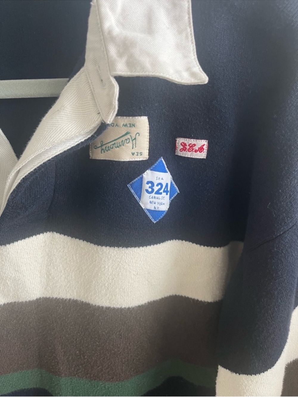 Sea New York Navy, White, Brown & Green Striped Rugby Sweatshirt - Picture 8 of 16